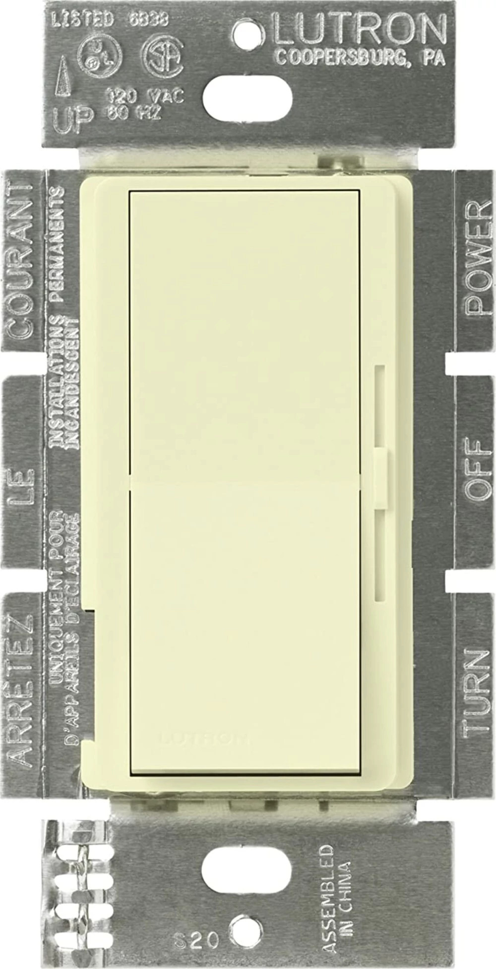 DVSTV-AL Diva 0-10V Dimmer Switch, 8 Amp, 50 mA sink, 1 Pole/3-Way, No Neutral Required, 120V, Almond