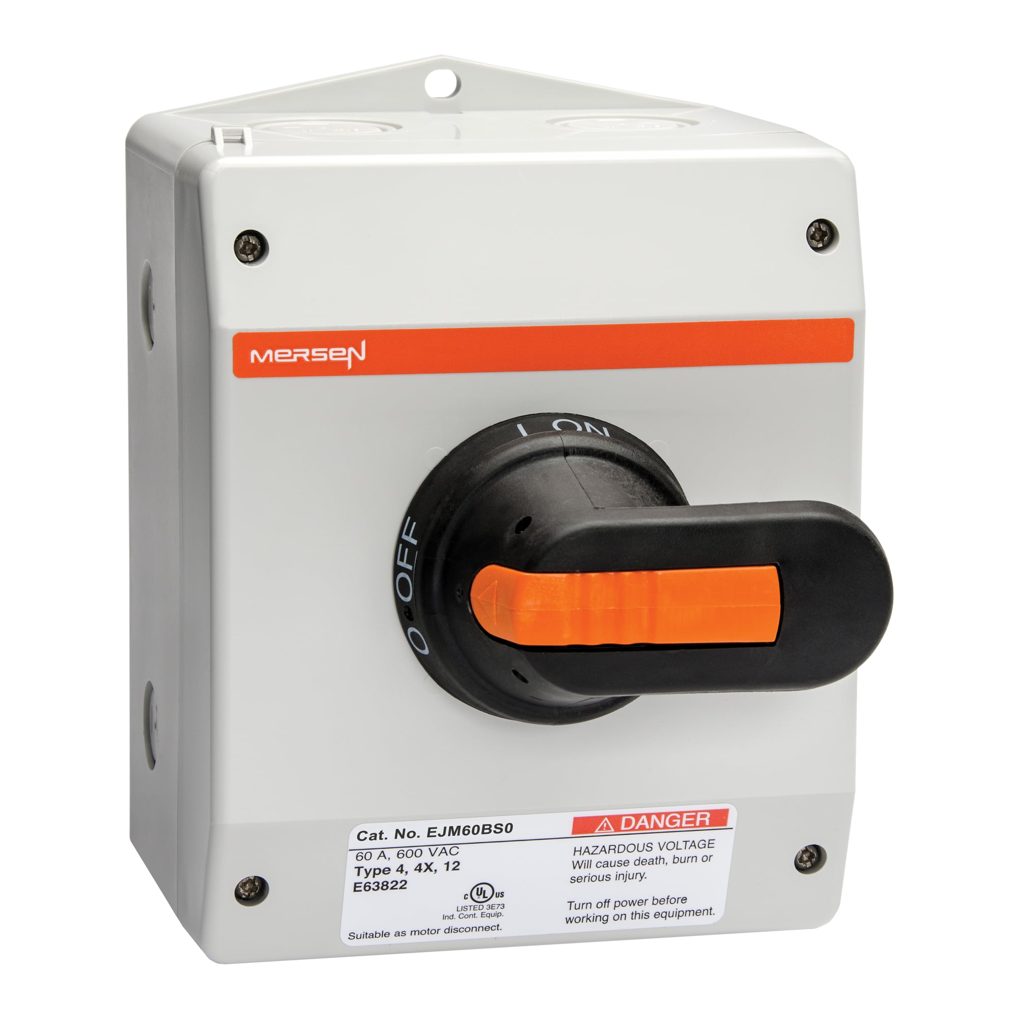 EJM60BS0 Manual Non-Fused Low Voltage Enclosed Disconnect Switch, 600 V AC/250 V DC, 60 A, 3 Poles
