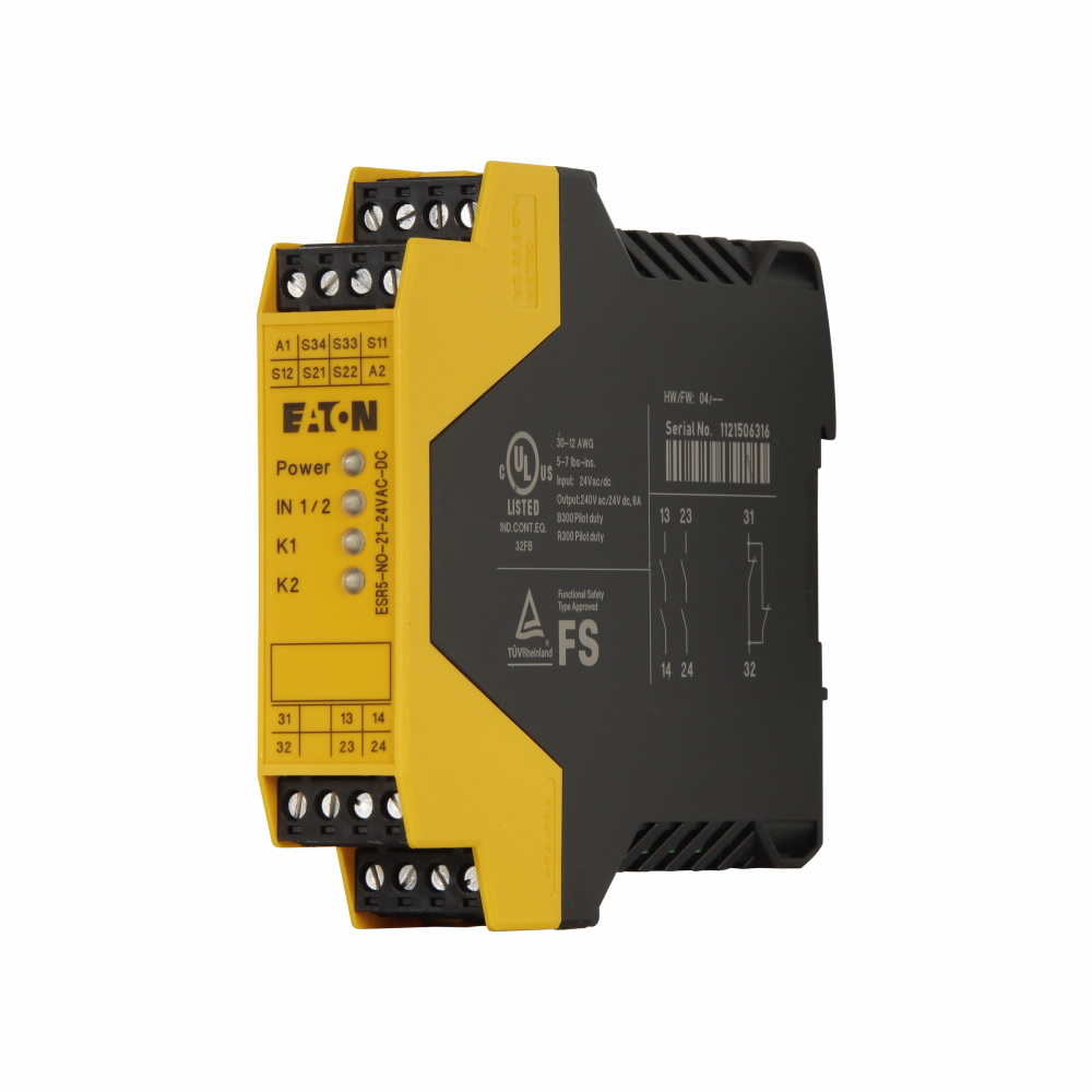ESR5-NO-31-24VAC-DC Dual Channel Safety Relay, 6 A, 3 Form A 3PST Contact, 24 V AC/DC V Coil