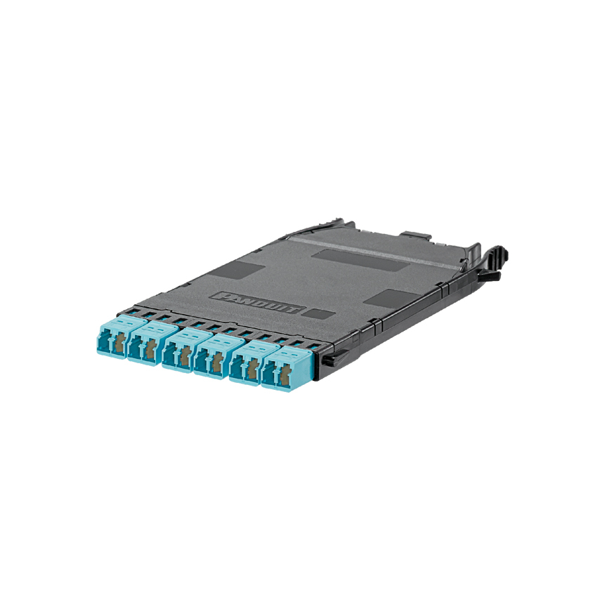 FHCZO-12-10AS HD Flex 6-Port Method A Optimized Fiber Optic Cassette, Duplex Adapter, LC Duplex End A, MPO Plug End B, 12 OM4 50/125 um Optimized Multi-Mode Fiber