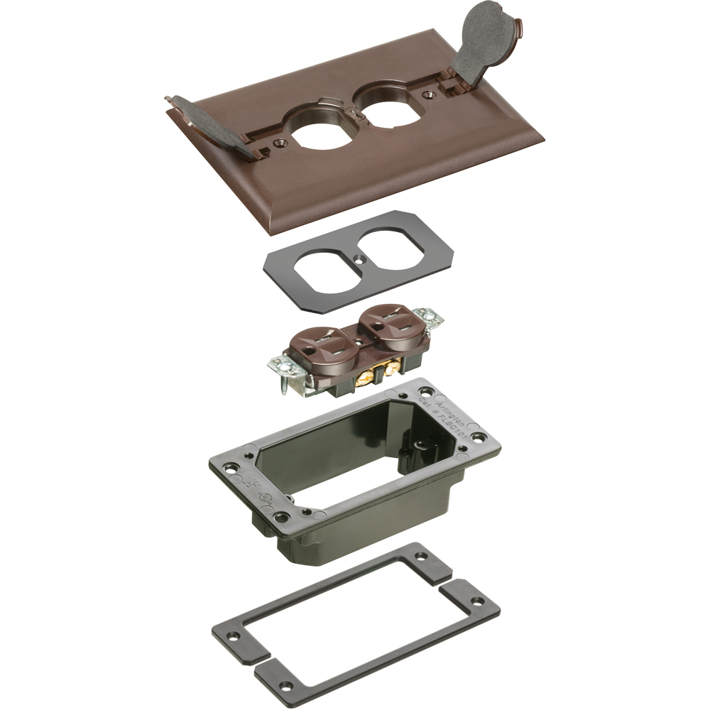 Trim kits for Arlington's Non Metallic concrete floor boxes. Brown. Flip Lid