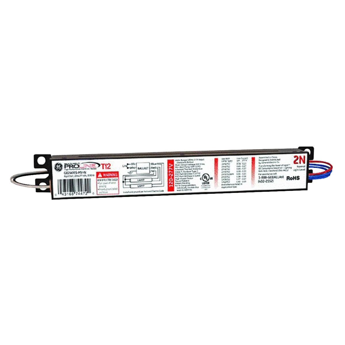 GE240PS-MV-NDIYB Linear Electronic Fluorescent Ballast, 40 W Lamp, 120 to 277 V AC, Programmed/Rapid