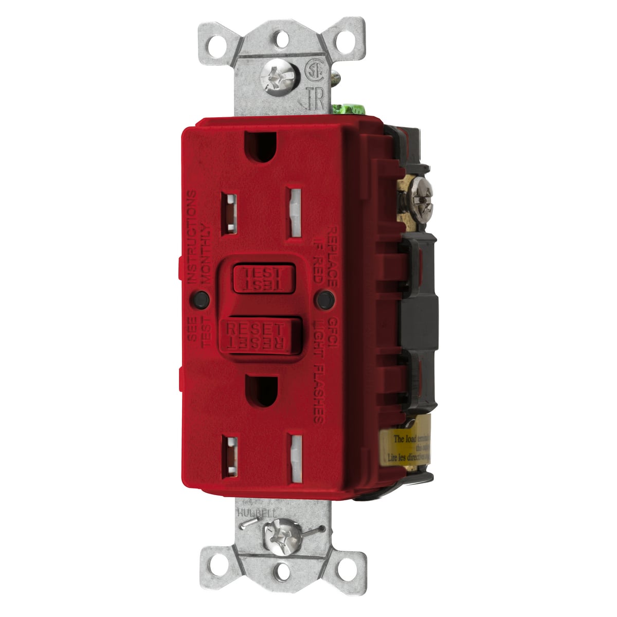 GFTRST15R 1-Phase Decorator Duplex Heavy Duty Self-Test Standard Screw Mount GFCI Receptacle, 125 VAC, 15 A, 2 Poles, 3 Wires, Red