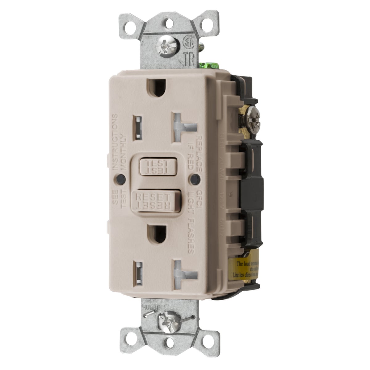 GFTRST20LA 1-Phase Decorator Duplex Heavy Duty Standard Straight Blade Self-Test Isolated Ground Tamper/Weather-Resistant GFCI Receptacle, 125 VAC, 20 A, 2 Poles, 3 Wires, Light Almond