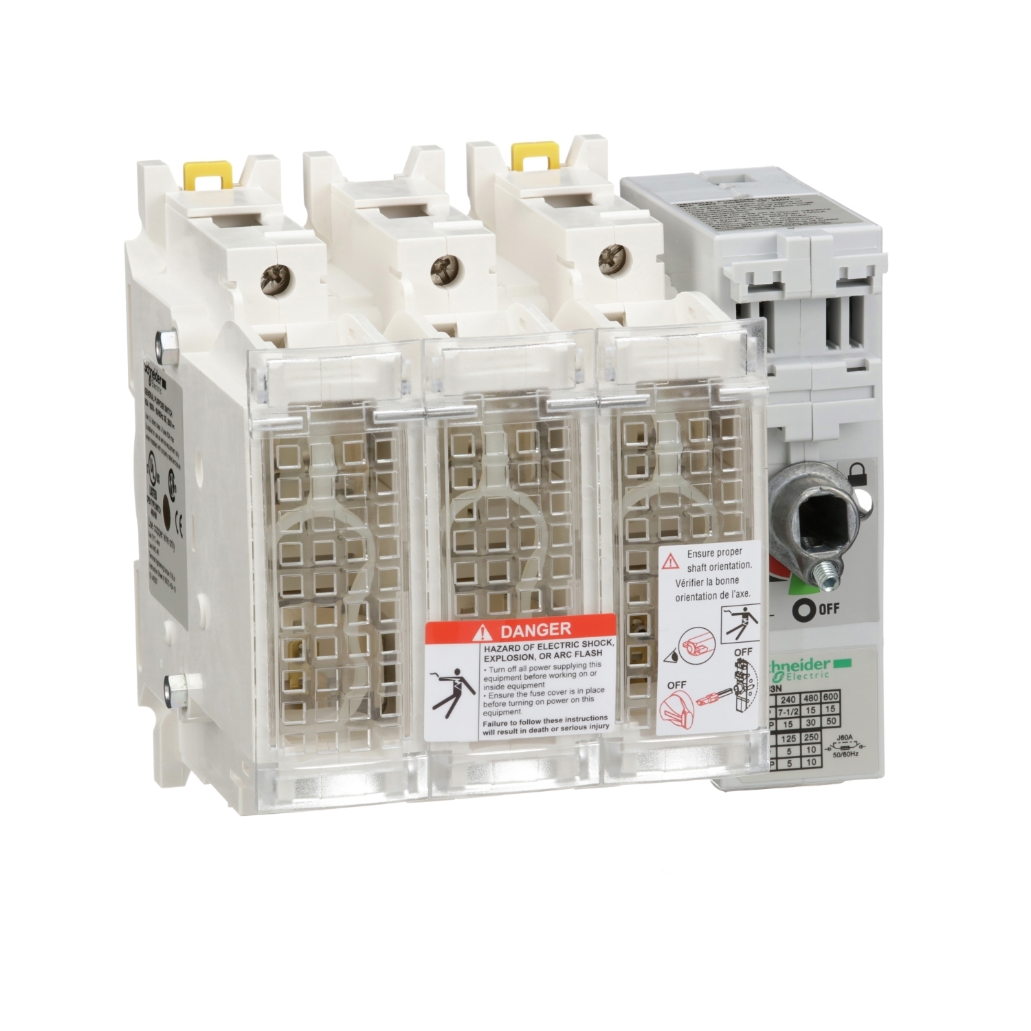 GS2GU3N TeSys Fusible Disconnect Switch, 600 V AC, 60 A, 50 hp, 3NO 3 Form A Contact, 3 Poles