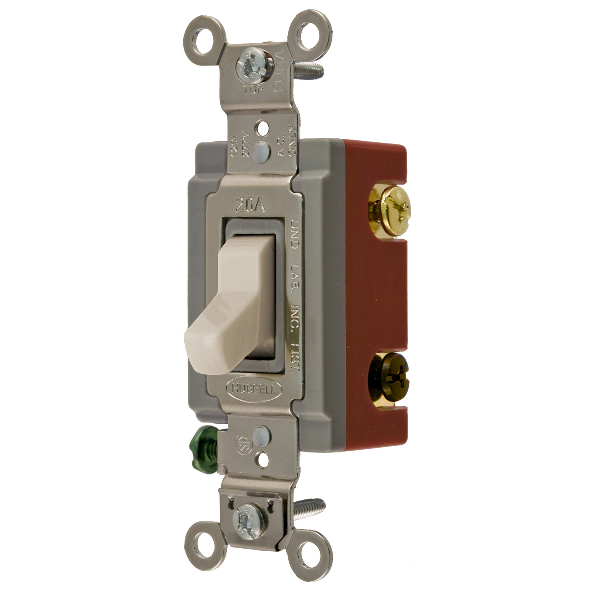HBL1223LA 3-Way 2-Position Extra Heavy Duty Industrial Grade Standard Toggle Switch, 120 to 277 VAC, 20 A, 5540 W Power Rating, 2-Position Contact