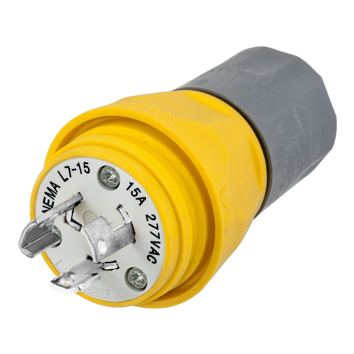 HBL24W34 Non-Shrouded Watertight Locking Plug, 277 V AC, 15 A, 2 Poles, 3 Wires, Yellow