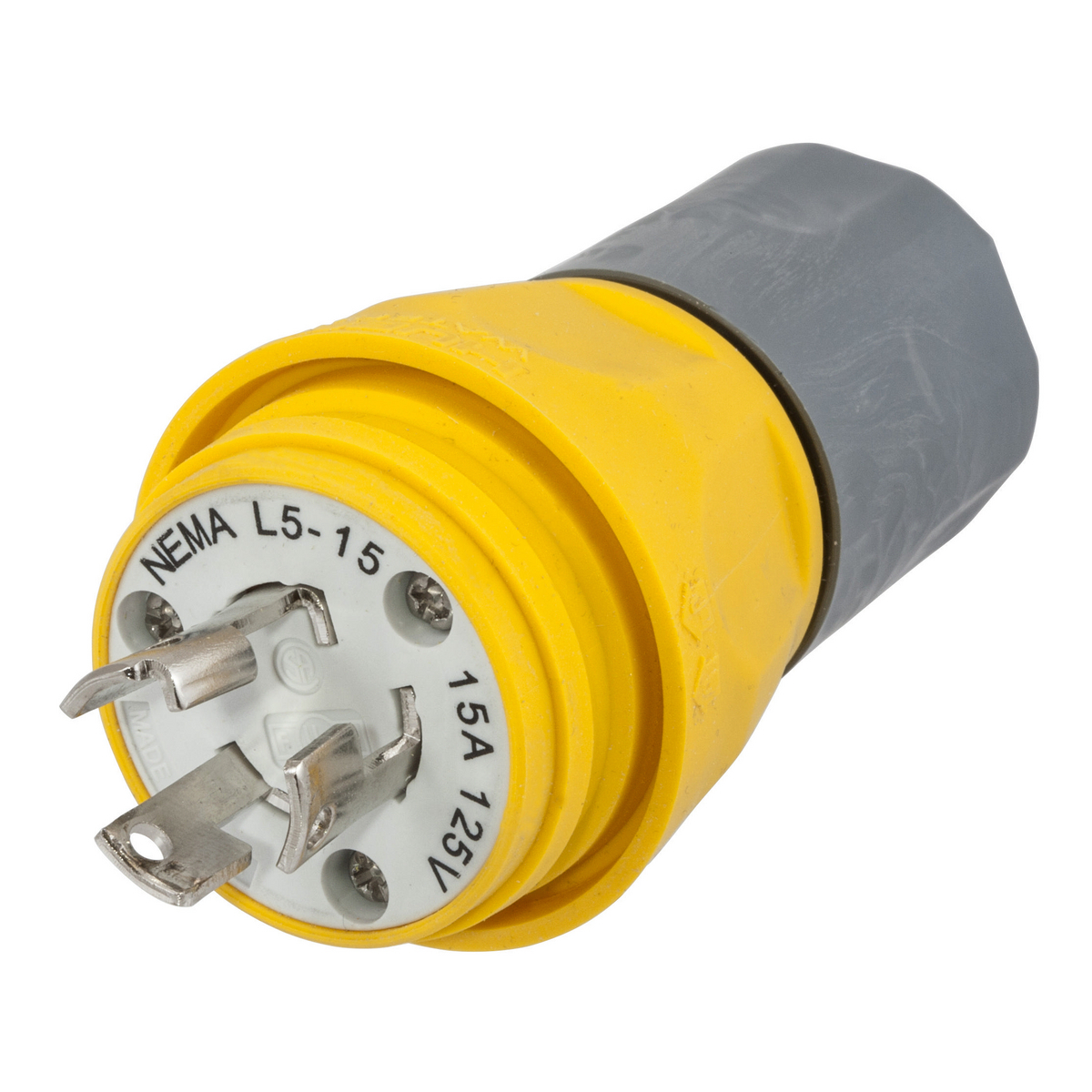 HBL24W47A Non-Shrouded Watertight Locking Plug, 125 V AC, 15 A, 2 Poles, 3 Wires, Yellow