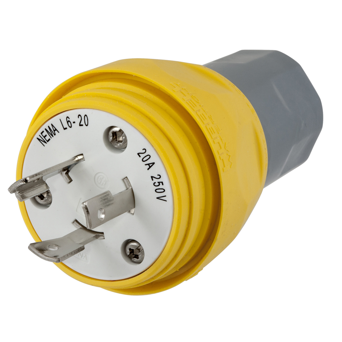 HBL26W48 Non-Shrouded Watertight Locking Plug, 250 V AC, 20 A, 2 Poles, 3 Wires, Yellow
