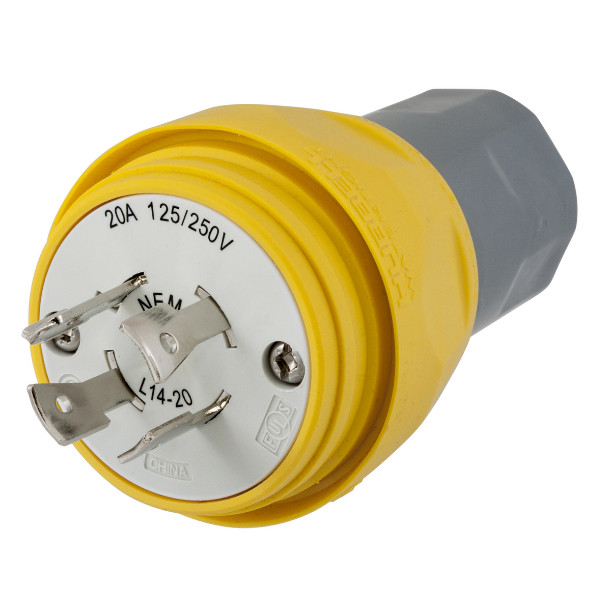 HBL26W74 Non-Shrouded Watertight Locking Plug, 125/250 V AC, 20 A, 3 Poles, 4 Wires, Yellow