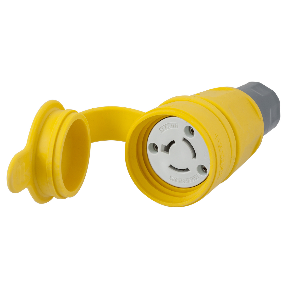 HBL27W08 Non-Grounding Standard Sized Watertight Surface Mount Female Connector, 125/250 V AC, 20 A, 3 Poles, 3 Wires, Yellow