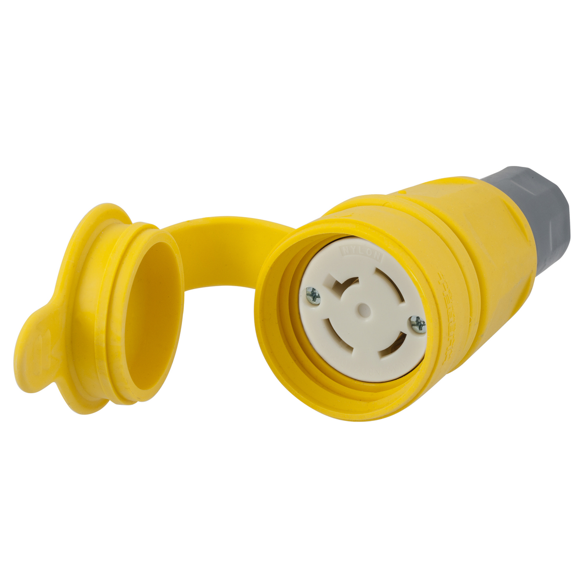HBL27W09 3-Phase Female Non-Grounding Standard Watertight Surface Mount Locking Connector, 120/208 V AC, 20 A, 4 Poles, 4 Wires, Yellow