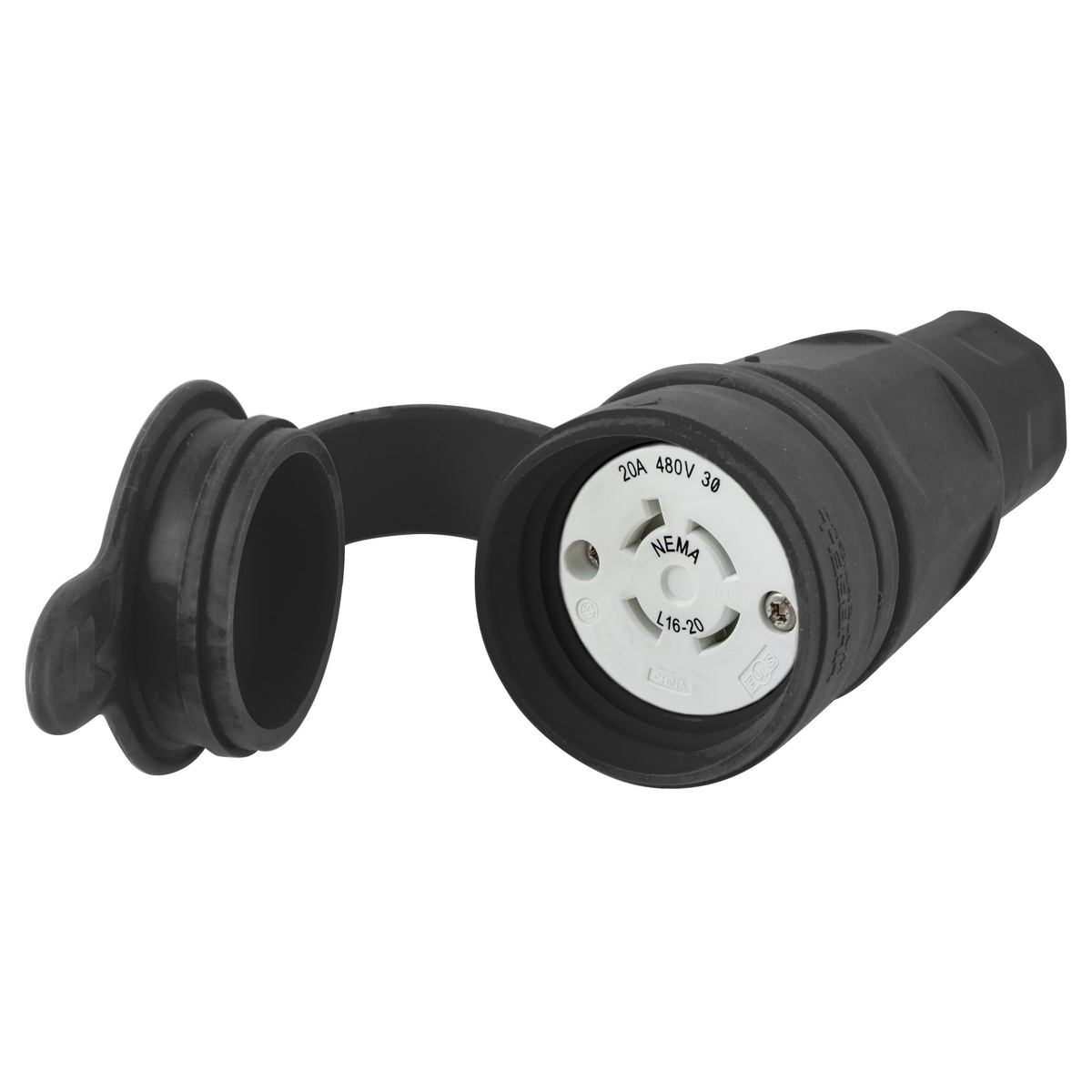 HBL27W76BK Female Grounding Standard Surface Mount Watertight Locking Connector, 480 V AC, 20 A, 3 Poles, 4 Wires, Black