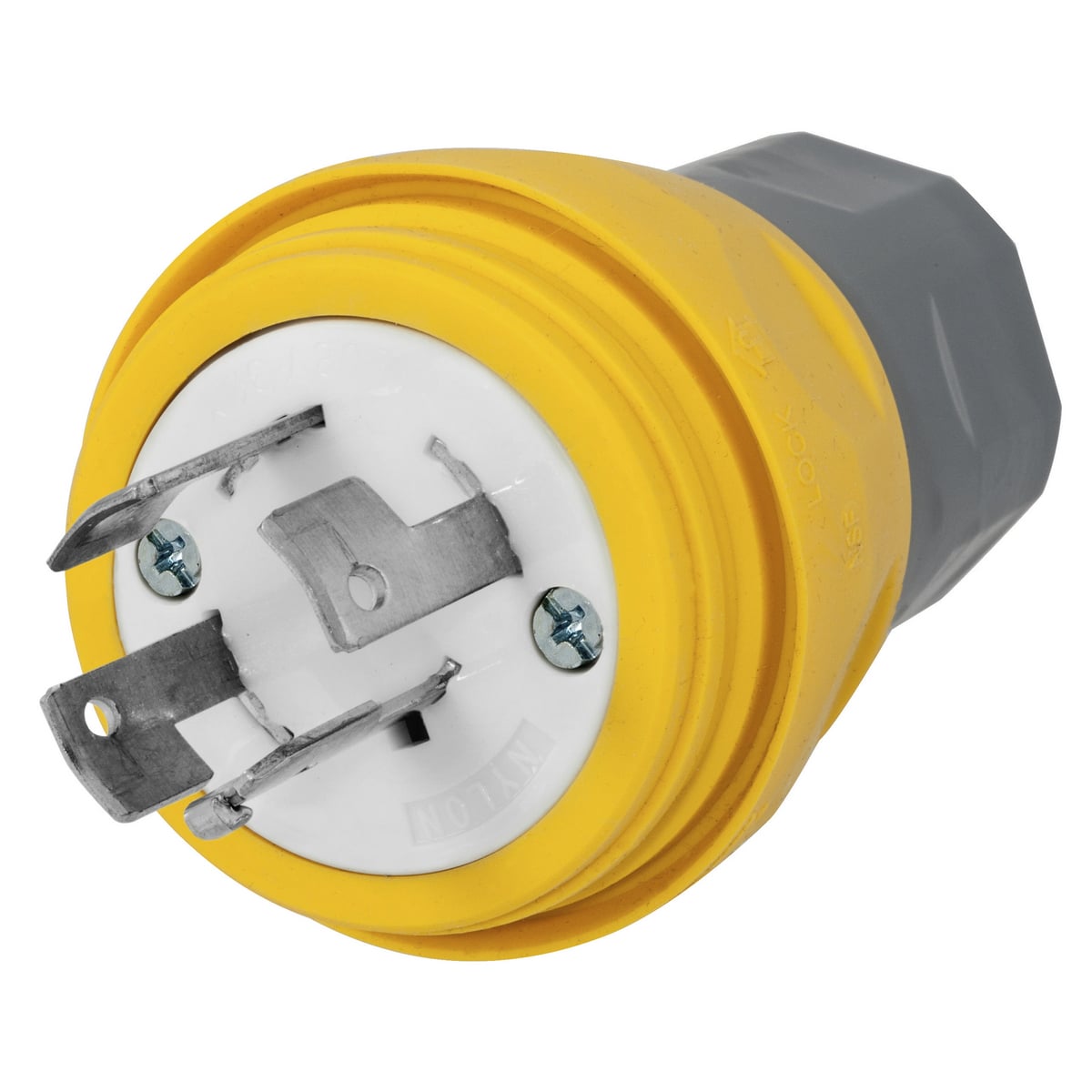 HBL28W09 3-Phase Grounding Portable Standard Sized Water/Dust-Tight Cord Mount Locking Male Plug, 120Y/208 V AC, 30 A, 4 Poles, 4 Wires, Yellow