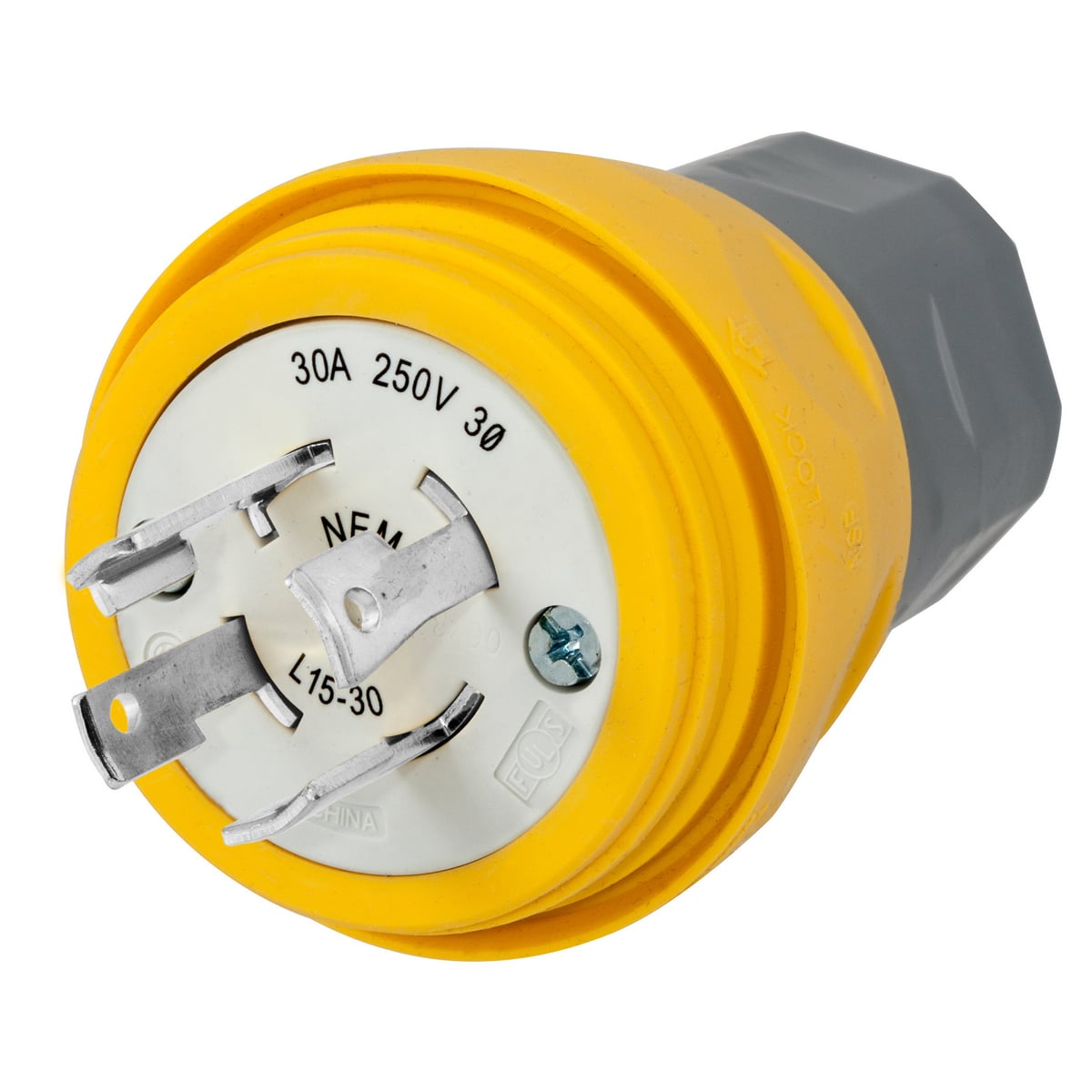 HBL28W75 3-Phase Grounding Cord Mount Watertight Locking Plug, 250 V AC, 30 A, 3 Poles, 4 Wires, Yellow