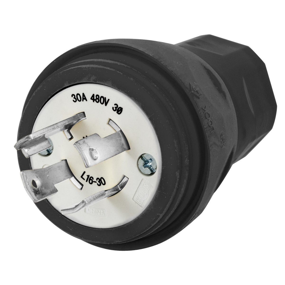 HBL28W76BK 3-Phase Grounding Male Standard Cord Mount Watertight Locking Plug, 480 V AC, 30 A, 3 Poles, 4 Wires, Black