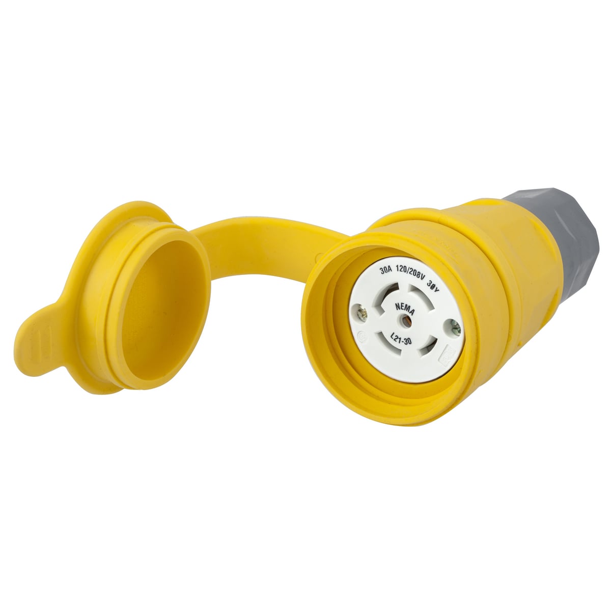 HBL29W81 Female Grounding Insulated Standard Cord Mount Watertight Locking Connector, 120/208 VAC, 30 A, 4 Poles, 5 Wires, Yellow