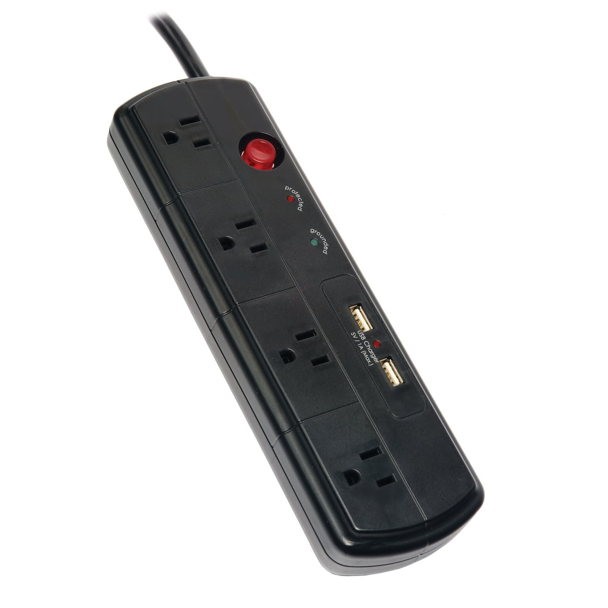 HBL4PS1050USBA 1-Phase 2-Pole 3-Wire Grounding Non-Metallic Standard Straight Surge Protection Plug Strip With (2) 2.4 A USB Ports and 6 ft Cord, 125 V, 15 A, 4 Outlets, 6 ft L Cord, Universal Mount