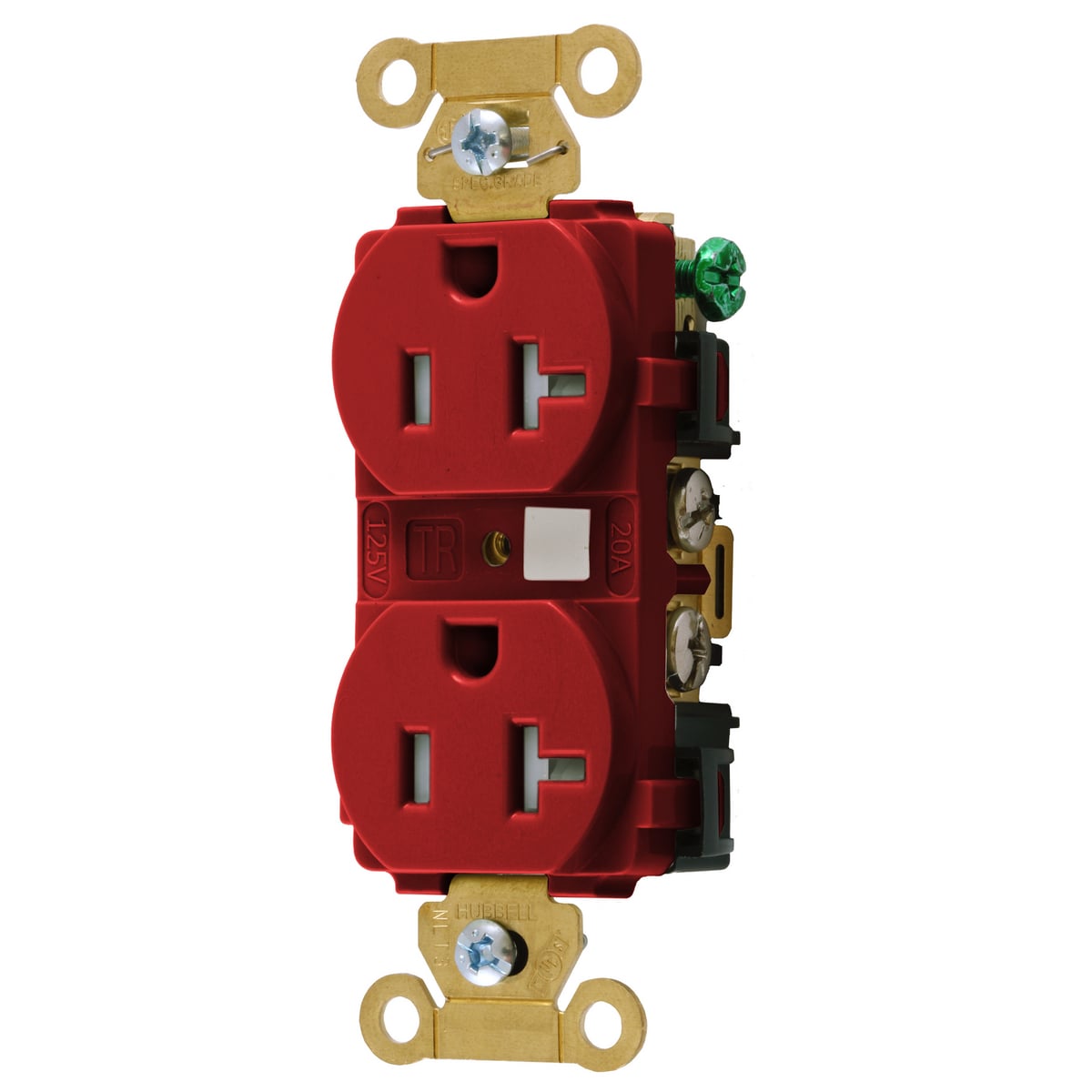 HBL5362RTR 1-Phase Duplex Extra Heavy Duty Grounding Standard Tamper-Resistant Traditional Screw Mount Straight Blade Receptacle, 125 V AC, 20 A, 2 Poles, 3 Wires, Red