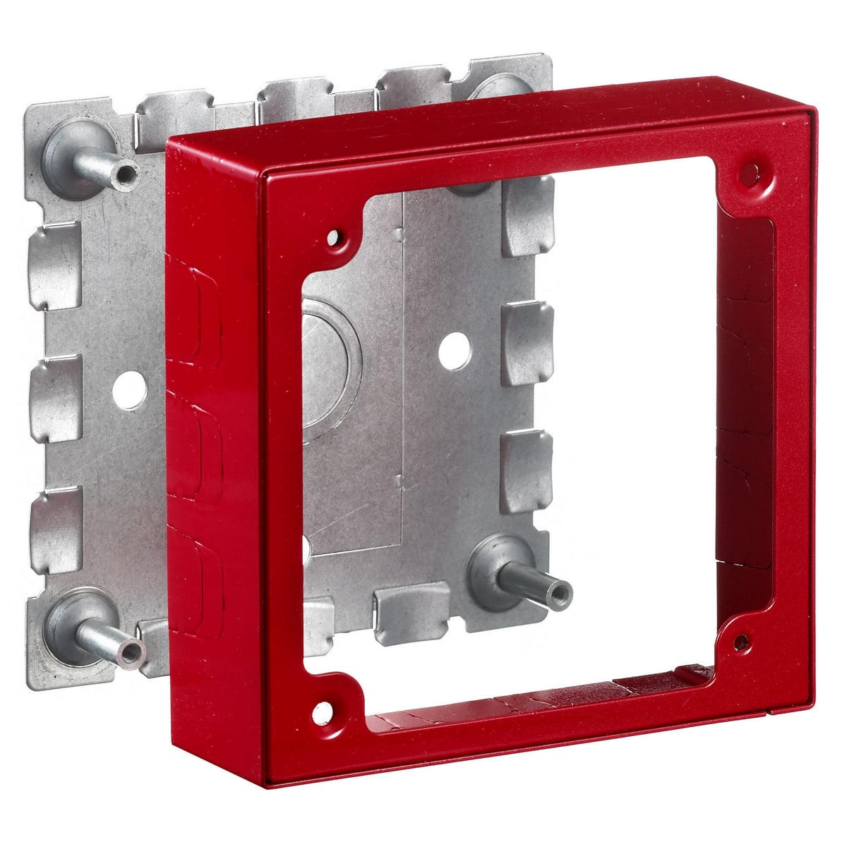 HBL5752RA 2-Gang Combination Standard Alarm Device Box With 1/2 in NPT Knockout, 4.6 in L x 4.6 in W x 1.4 in H, Rolled Steel, Red