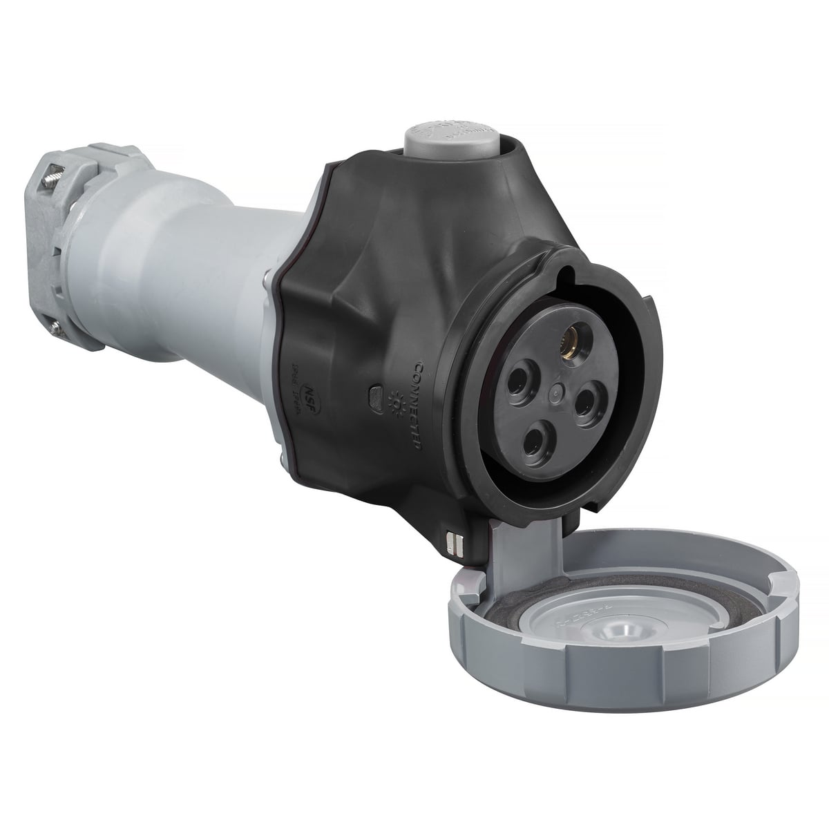 Advantage HBLS430C5W 3-Phase Female Heavy Duty Non-Metallic Standard Switched Watertight Cord Mount Pin and Sleeve Connector, 600 V AC, 30 A, 3 Poles, 4 Wires, Black