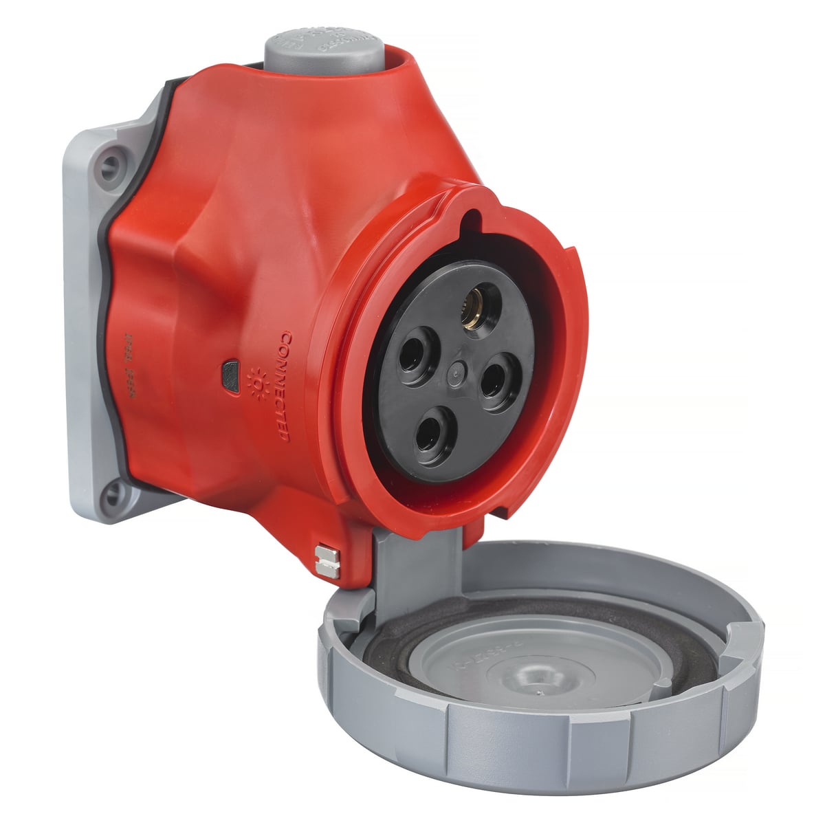 HBLS430R7W Advantage 3-Phase Heavy Duty Non-Metallic Switched Cord Mount Watertight Pin and Sleeve Receptacle, 480 VAC, 30 A, 3 Poles, 4 Wires, Red
