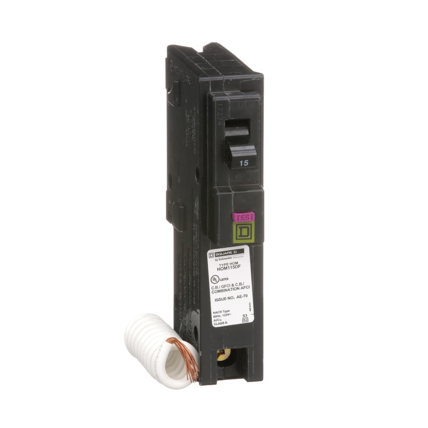 HOM115DF Homeline Miniature Circuit Breaker, 15 Amp, 1 Pole, 120V