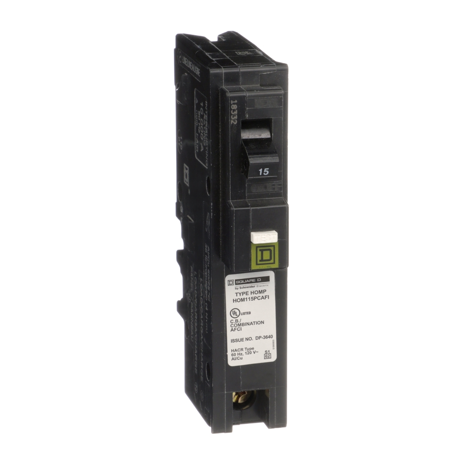 HOM115PCAFI Homeline Miniature Circuit Breaker, 15 Amp, 1 Pole, 120V
