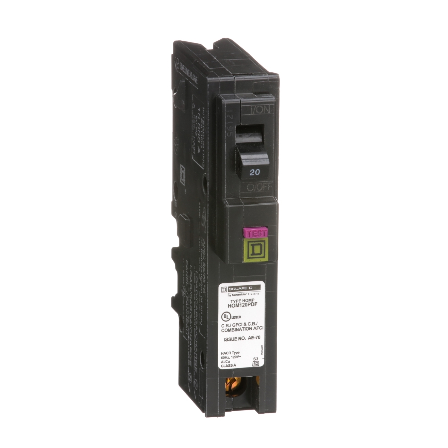 HOM120PDF Homeline Miniature Circuit Breaker, 20 Amp, 1 Pole, 120V