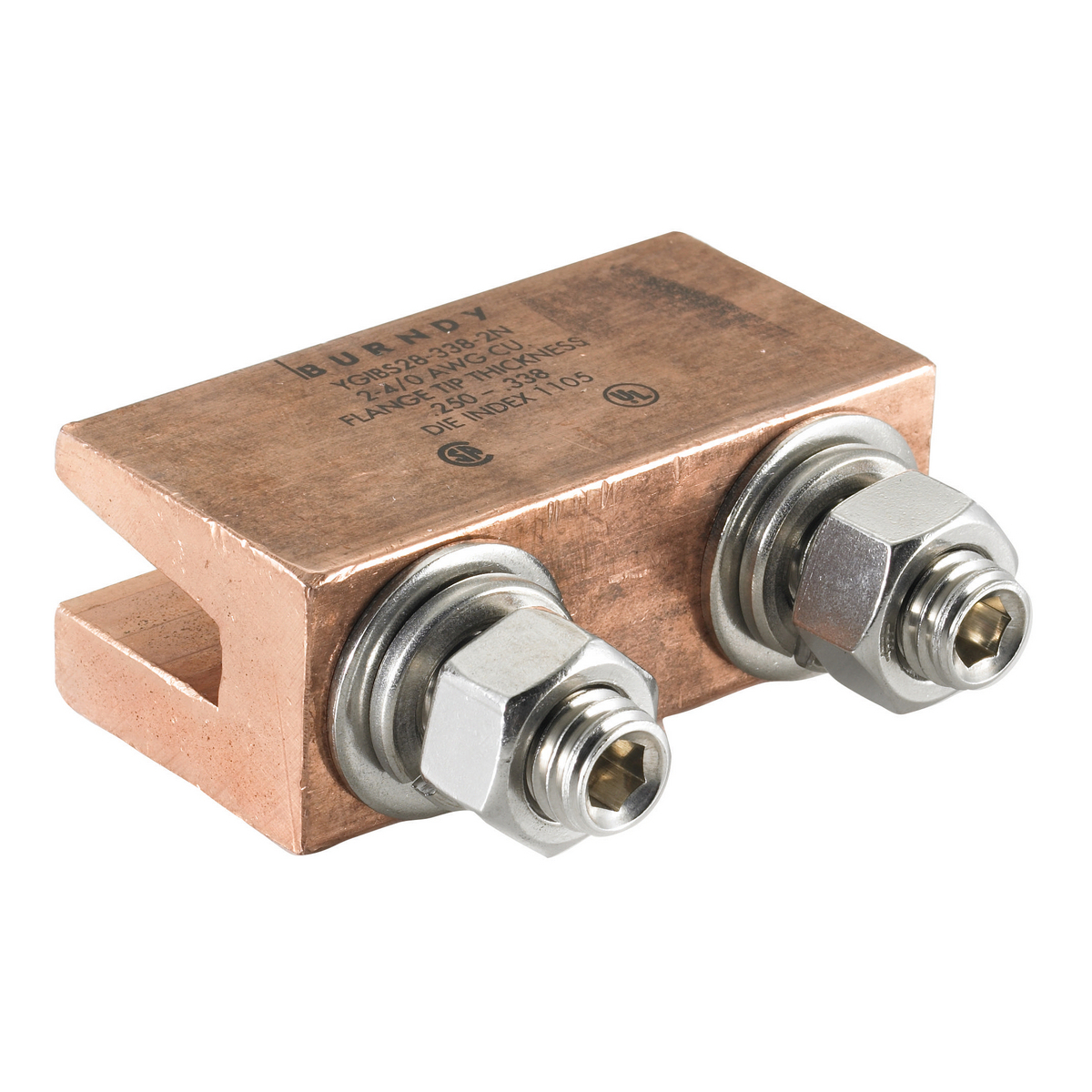 HYGIBW338 Irreversible Wide Flange Standard Compression I-Beam Tap, 1/4 in Min Run/Tap, 0.338 in Max Run/Tap, H Shape, Copper