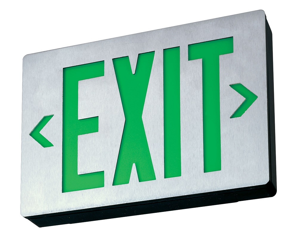 LE S 1 G X2 LE Series Single Stencil Face Exit Sign, LED Lamp, 2 W Fixture, 120/277 V AC, Brushed Aluminum/Matte Black Housing, EXIT Legend