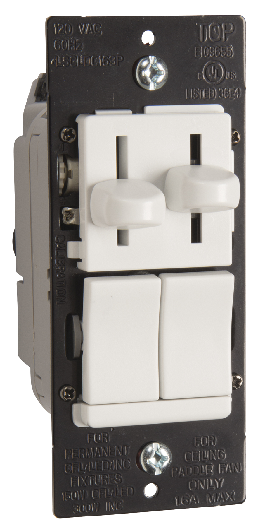 LSCLDC163PLA Wattstopper LS TradeMaster 3-Way Fan Speed Control/Dimmer Switch, 120 V AC, 1.6 A, 1 Pole, Light Almond