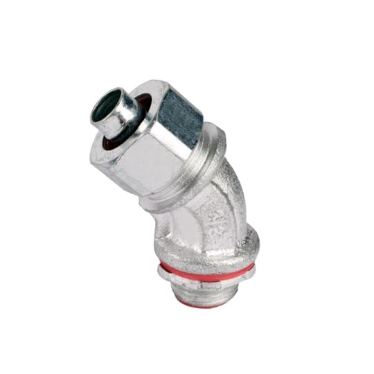 LT475-SC Steel City Non-Insulated Liquid Tight Conduit Connector, 3/4 in Trade, 45 deg, Malleable Iron, Zinc Plated