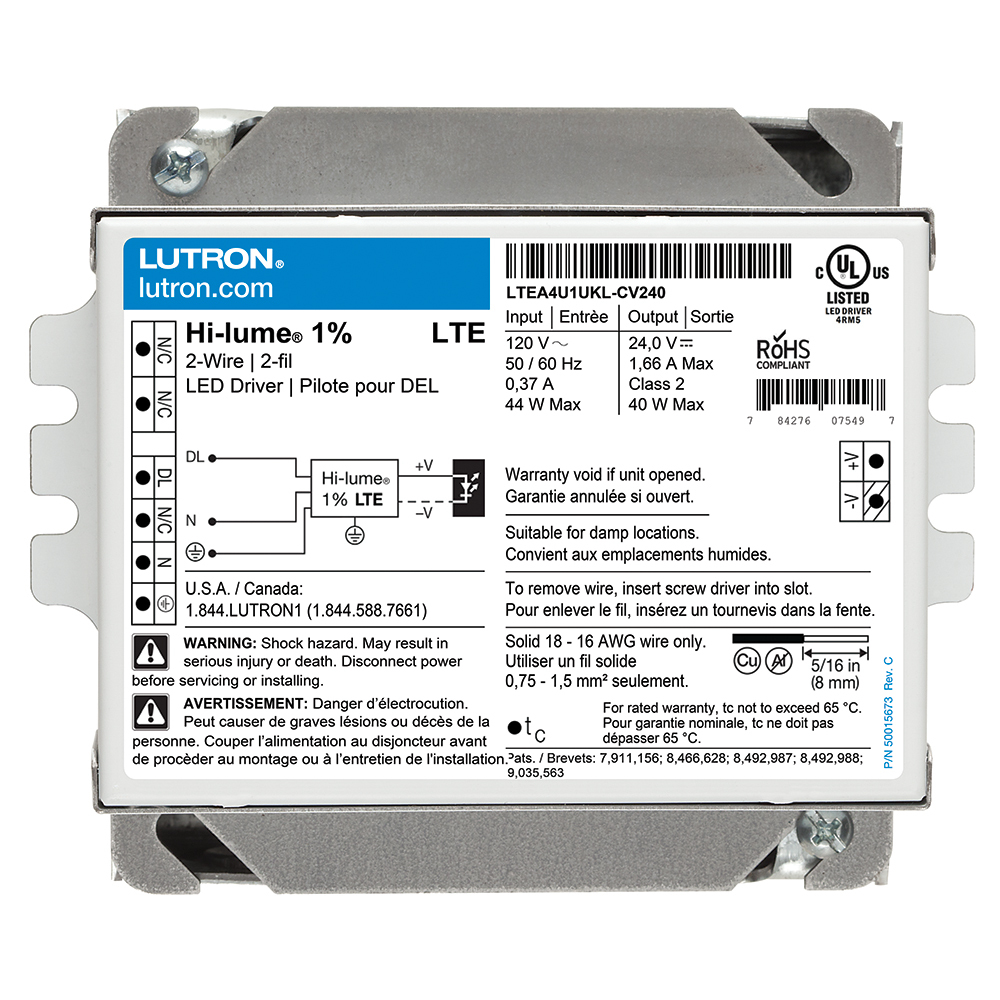 LTEA4U1UKL-CV240 Hi-Lume Architectural Style Dimming LED Driver, 120/277 V AC Input, 24 VAC Output, 40 W Power Rating, 4.9 in L 3 in W