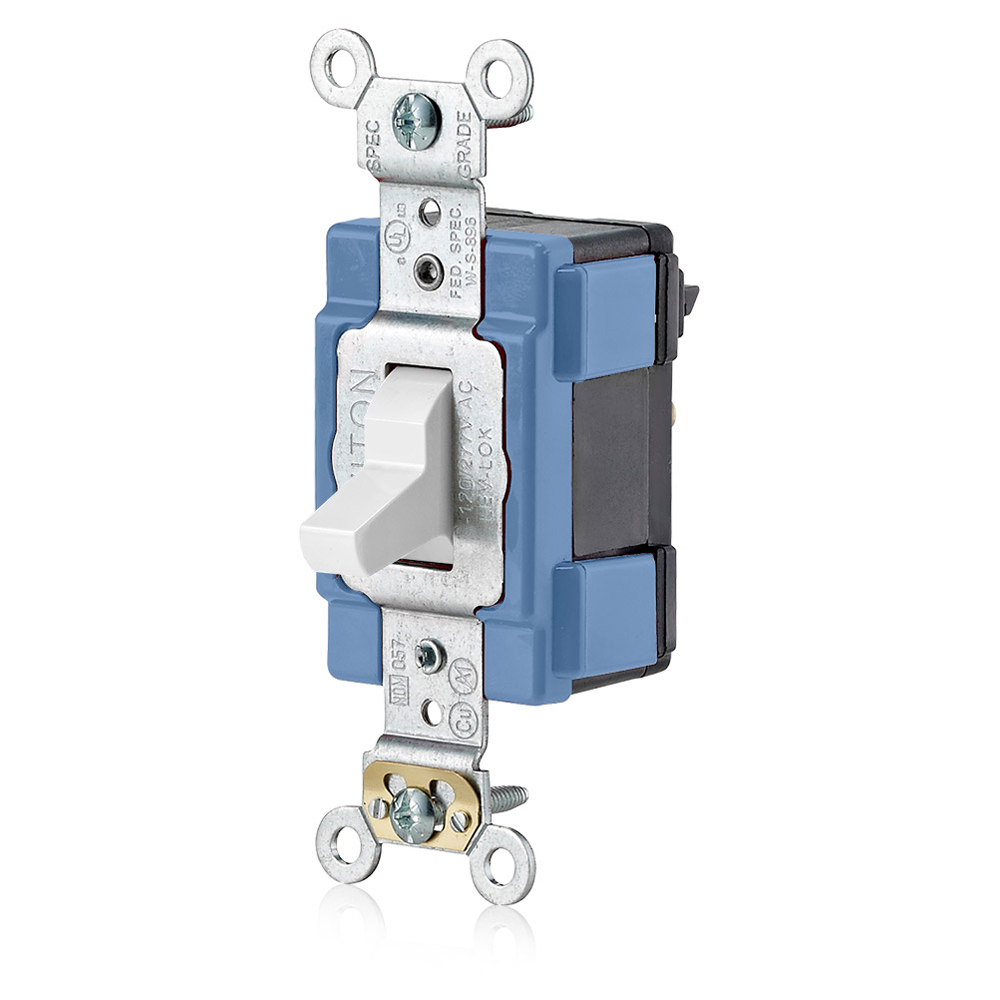 M1203-W Lev-Lok 3-Way Standard Toggle Switch, 120/277 V AC, 15 A, 0.5 hp