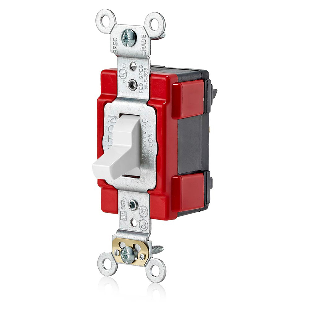 M1223-W Lev-Lok 3-Way Large Toggle Switch, 120/277 V AC, 20 A, 800 W, 1000 VA Power Rating