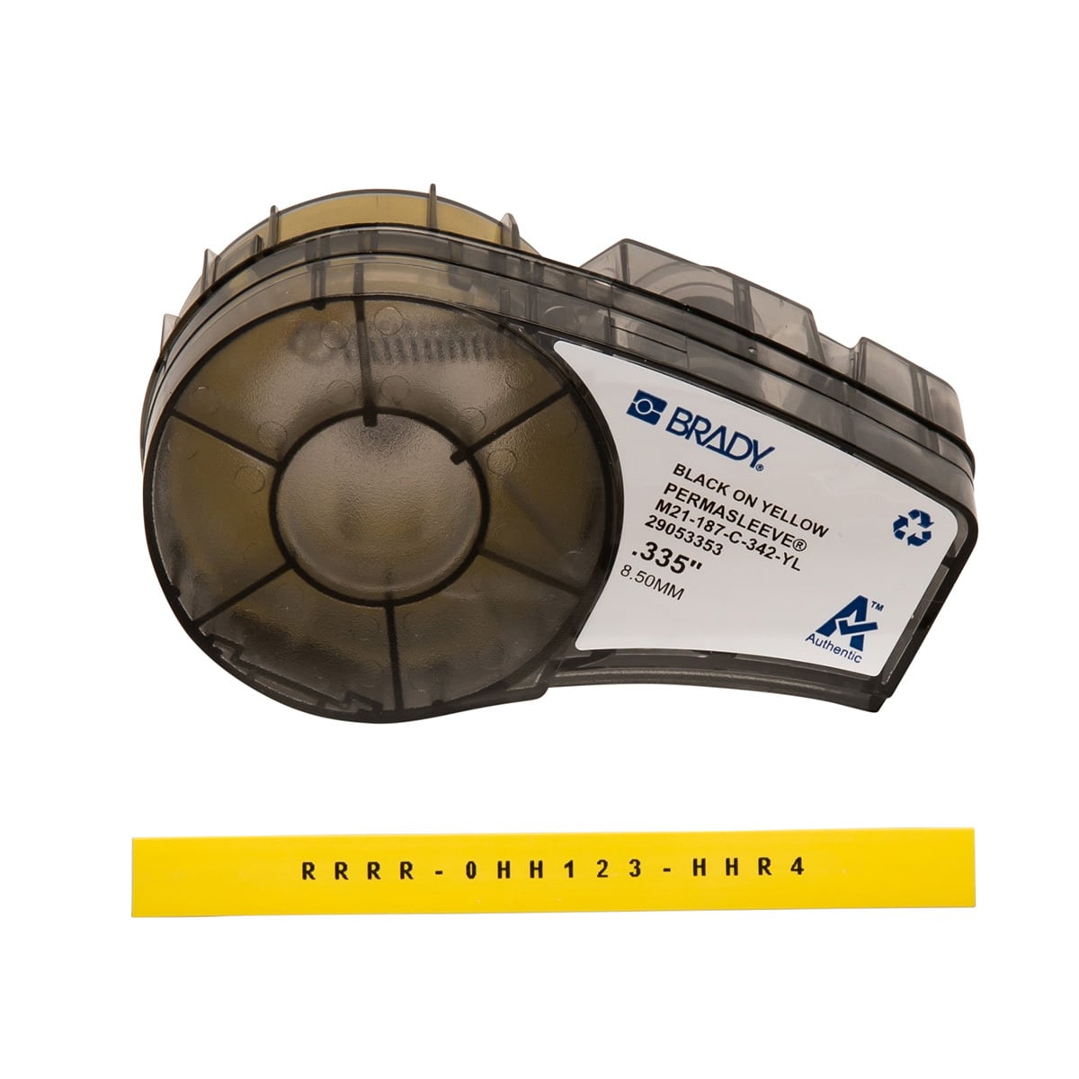 M21-187-C-342-YL PermaSleeve BMP21 Heat Shrink Tubing Cartridge Label, 7 ft L x 0.187 in W, Black on Yellow, B-342 Polyolefin