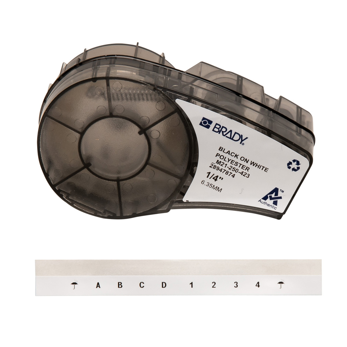 M21-250-423 WorkHorse BPM21 Label Marker Cartridge, 21 ft L x 1/4 in W, For Use With BMP 21 PLUS Portable Label Printers, IDPAL and LABPAL Handheld Label Maker, B-423 Polyester, Black on White