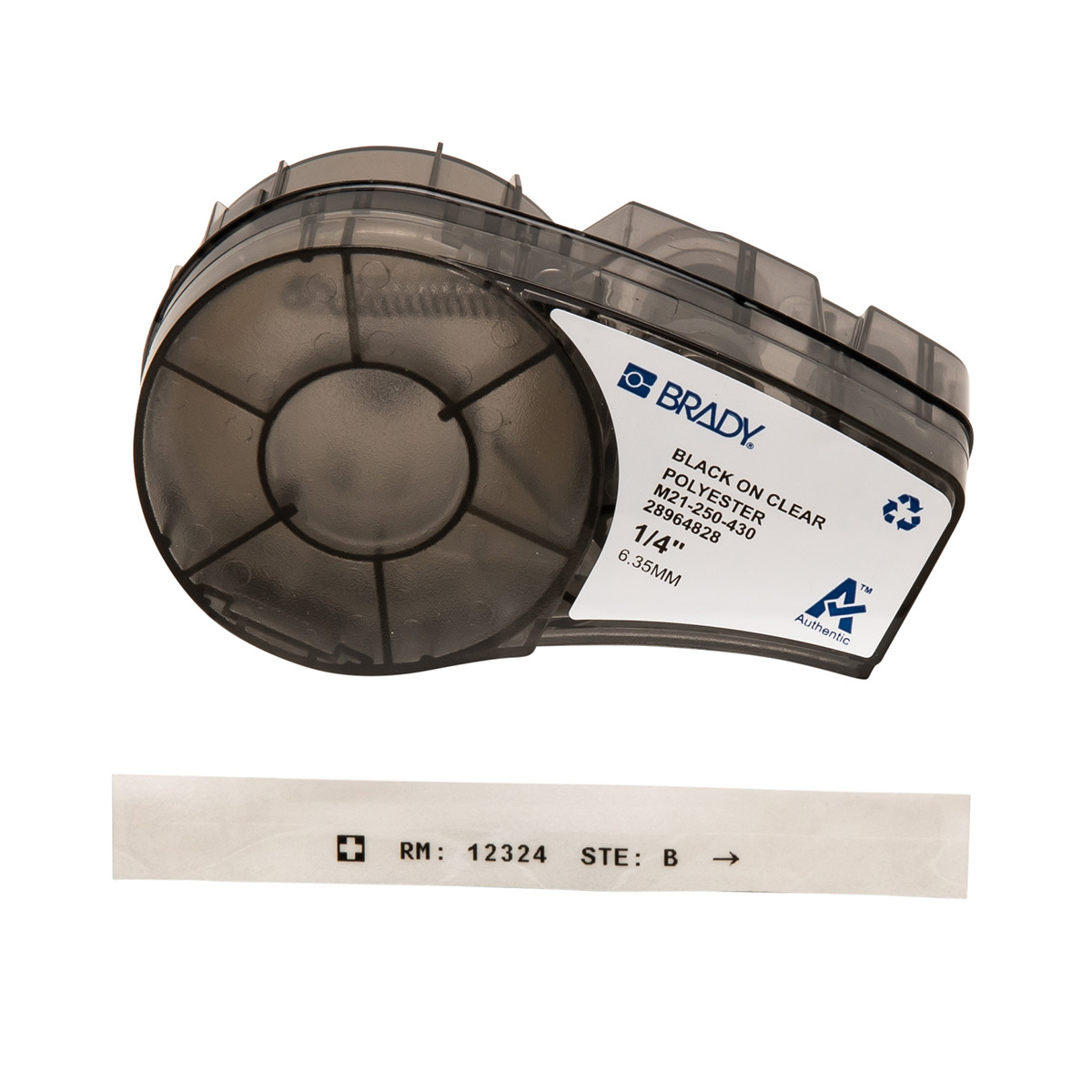 M21-250-430 WorkHorse BMP21 Printer Label, 21 ft L x 1/4 in W, Black on Clear, B-430 Polyester
