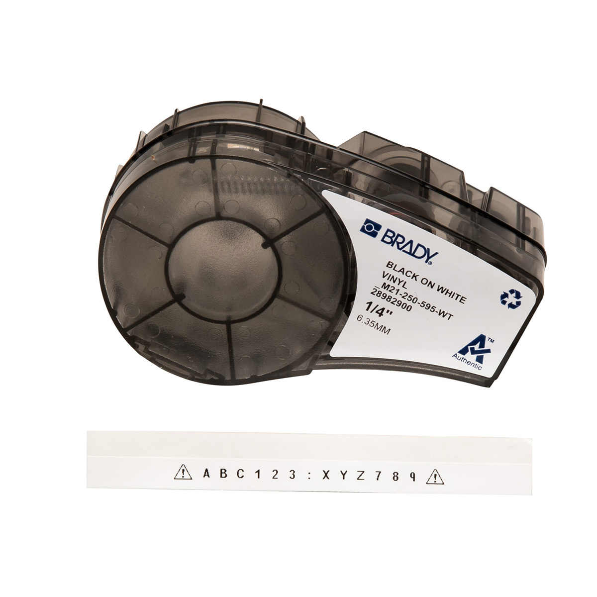 M21-250-595-WT BPM21 Label Cartridge, 21 ft L x 1/4 in W, For Use With BMP 21 PLUS Portable Label Printers, IDPAL and LABPAL Handheld Label Maker, B-595 Vinyl, Black on White