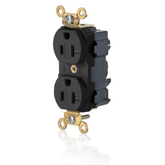 M5362-SE Duplex Self-Grounding Straight Blade Receptacle, 125 VAC, 20 A, 2 Poles, 3 Wires, Black