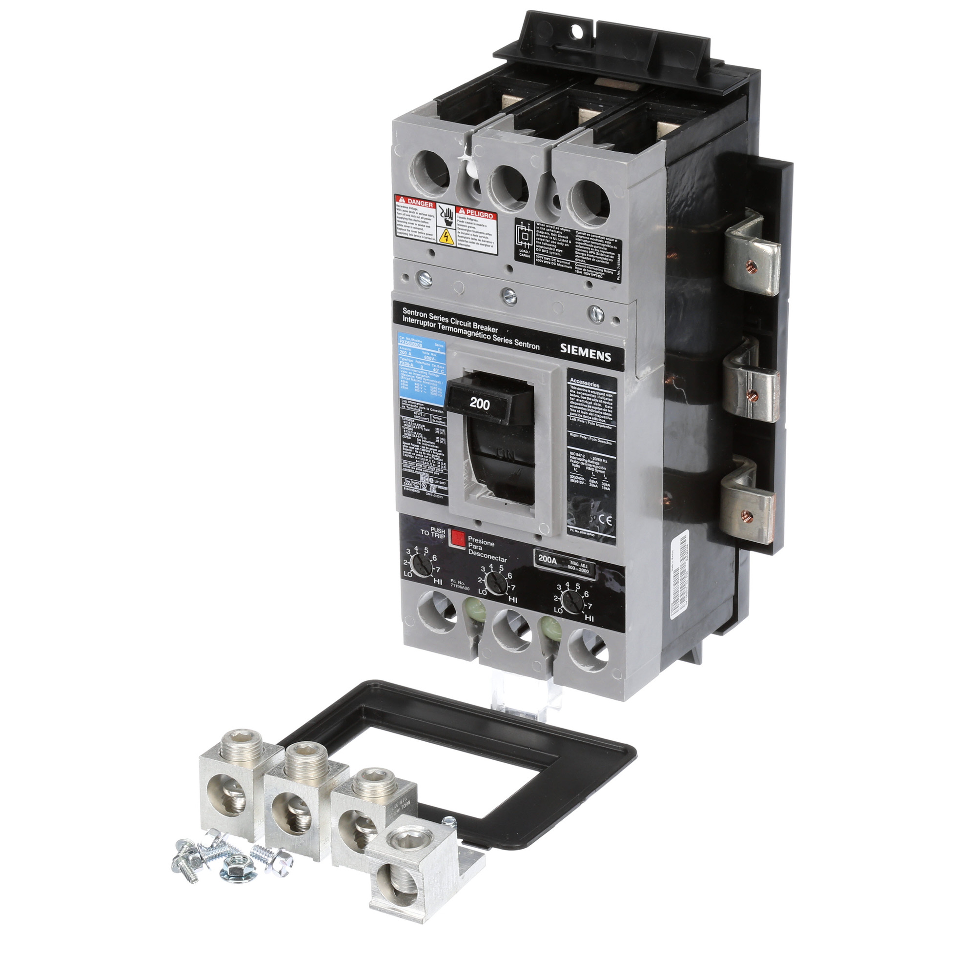 MBKFD3200A Sentron Main Breaker Standard Trip Mounting Kit With Breaker, For Use With FXD63B200 Circuit Breakers and P1 Panel, 600 V AC, 3-Pole, 65/35 kA at 240/480 V AC Interrupt Rating, Composite