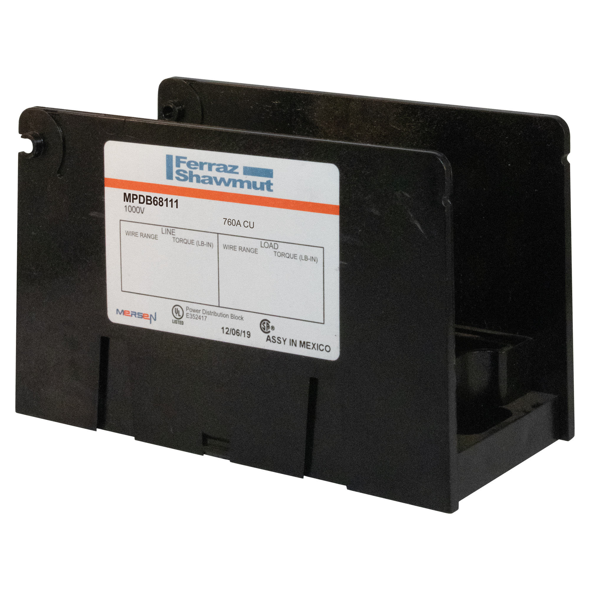 MPDB68111 Large Open Style Power Distribution Block, 600 V AC, 760 A, 1 Pole, 4 AWG to 500 kcmil Wire, Polycarbonate
