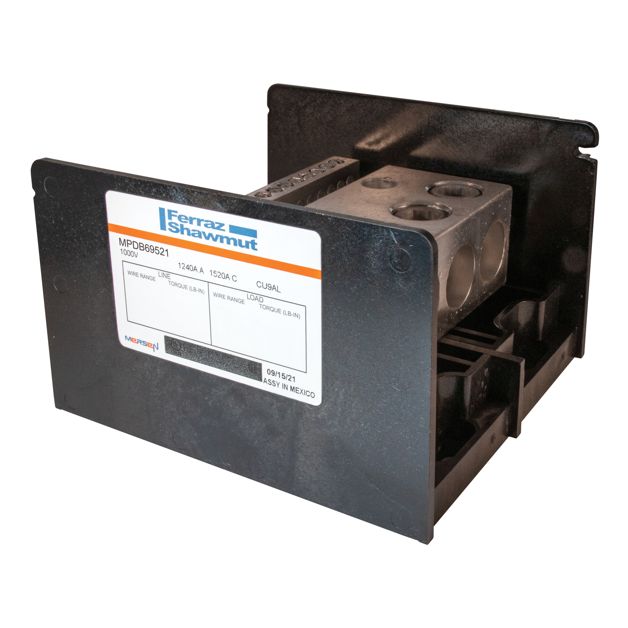 MPDB69521 Double Wide Large Open Style Power Distribution Block, 600 V AC, 1520 A, 1 Pole, 4 AWG to 500 kcmil Wire, Polycarbonate