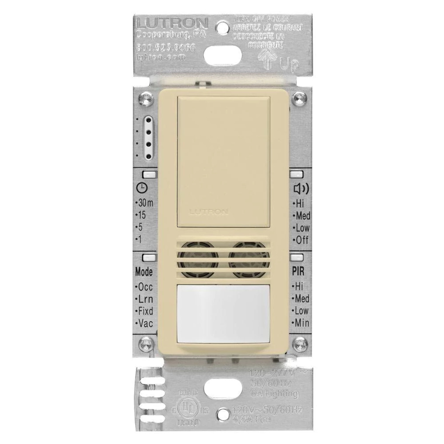 MS-A102-V-IV Maestro Dual-Tech Motion Sensor Switch, Vacancy, 6 Amp, 120-277V, 1 Pole, Ground or Neutral Required, Ivory