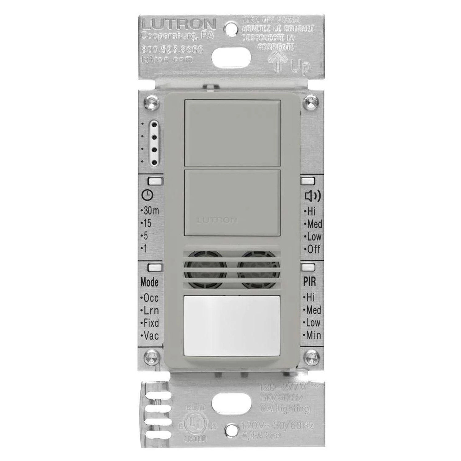 MS-A202-GR Maestro Dual Circuit Dual-Tech Motion Sensor Switch, 6 Amp, 120-277V, 1 Pole, Ground or Neutral Required, Gray