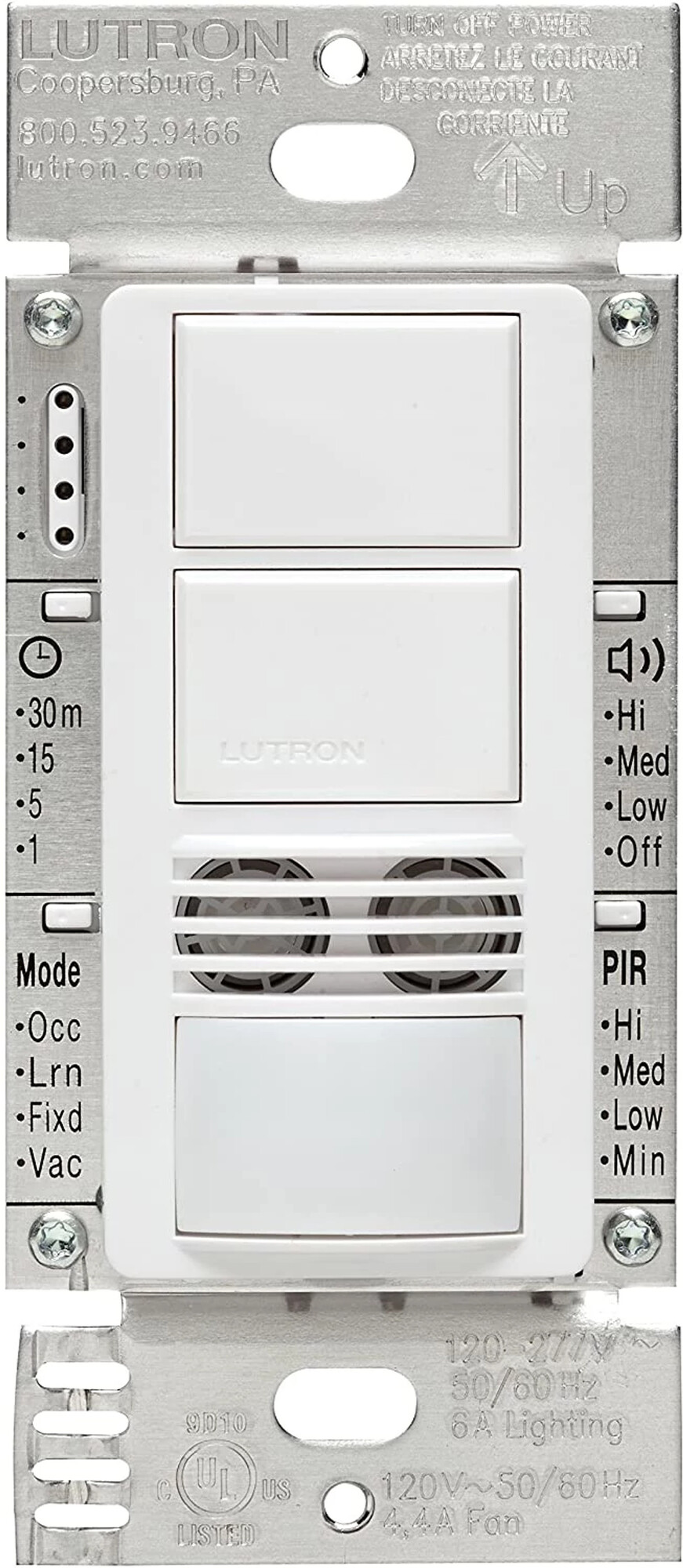 MS-A202-WH Maestro Dual Circuit Dual-Tech Motion Sensor Switch, 6 Amp, 120-277V, 1 Pole, Ground or Neutral Required, White