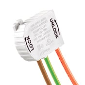 MSTWL-XA0 Lev-Lok 90 deg Angled Modular Wiring Module With 6 in 12 AWG XHHW-2 Stranded Wire Lead, For Use With M Series Modular Receptacle, 125 V AC, 20 A, 2-Pole, 3-Wire, Polycarbonate, White