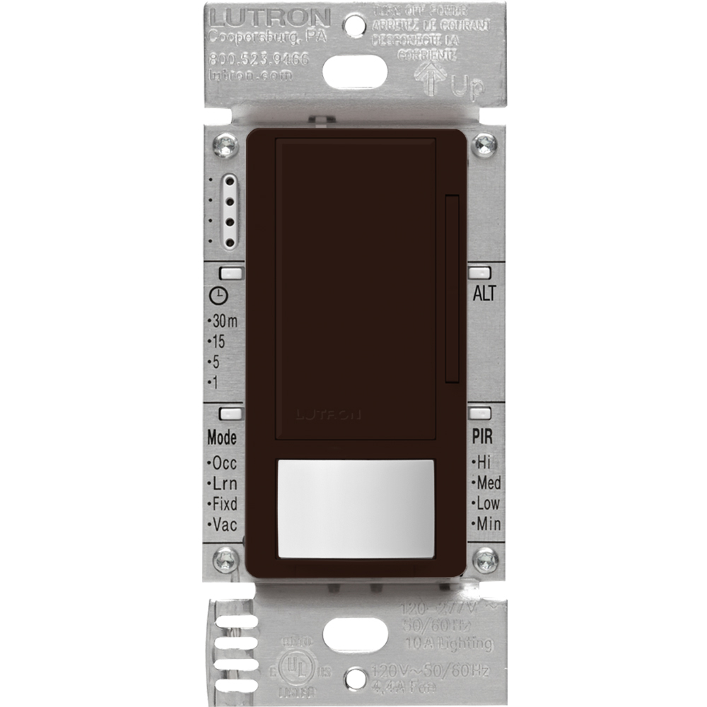 MS-Z101-BR Maestro 0-10V Motion Sensor/Dimmer Switch, Neutral Optional, 8 Amp, 120-277V, 1 Pole/Multi-Location, Brown