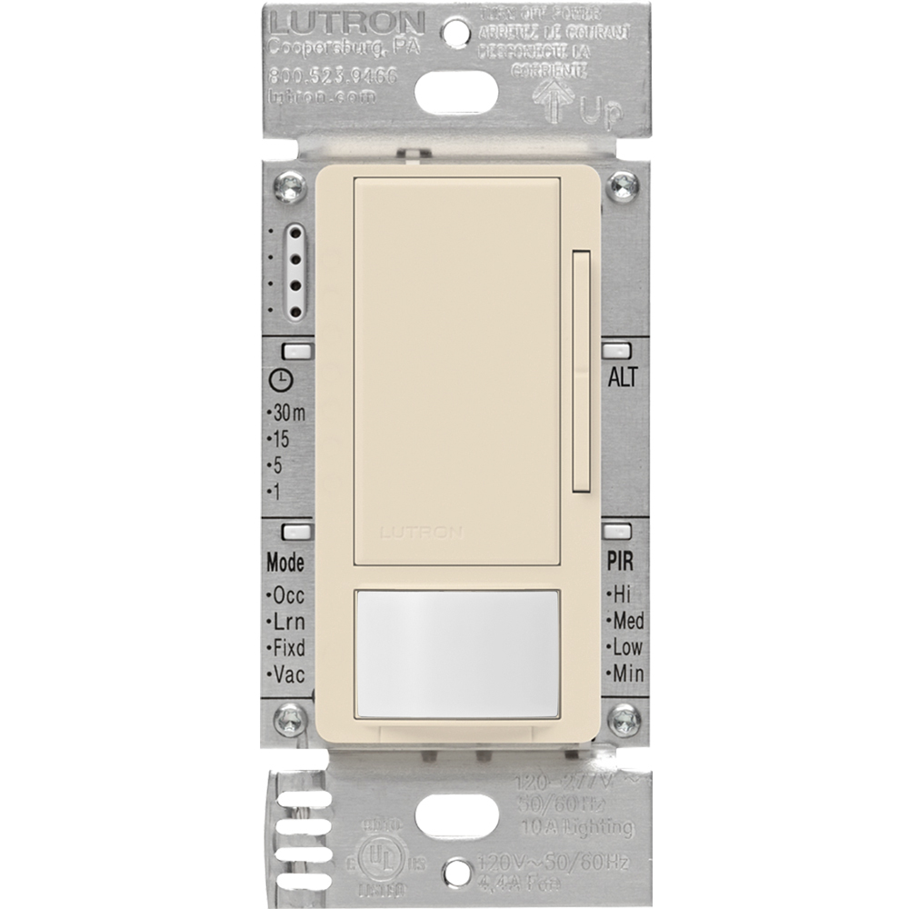 MS-Z101-LA Maestro 0-10V Motion Sensor/Dimmer Switch, Neutral Optional, 8 Amp, 120-277V, 1 Pole/Multi-Location, Light Almond